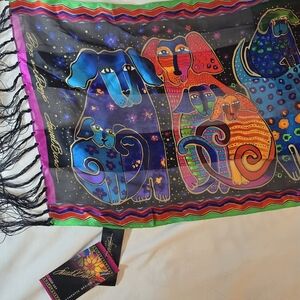 NWT Laurel Burch Dog Print Silk Scarf